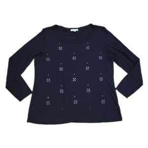 WESTPORT 1962 Black Long Sleeve Embellished Top‎ Womens Size XL Rayon Spandex